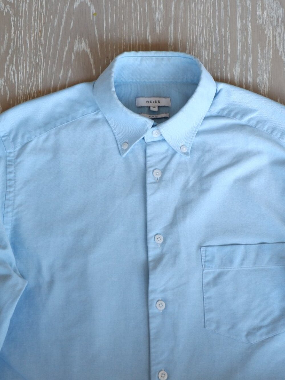 Reiss Smart Light Blue Oxford Mens Shirt - Size Medium Slim Fit - Picture 2 of 7